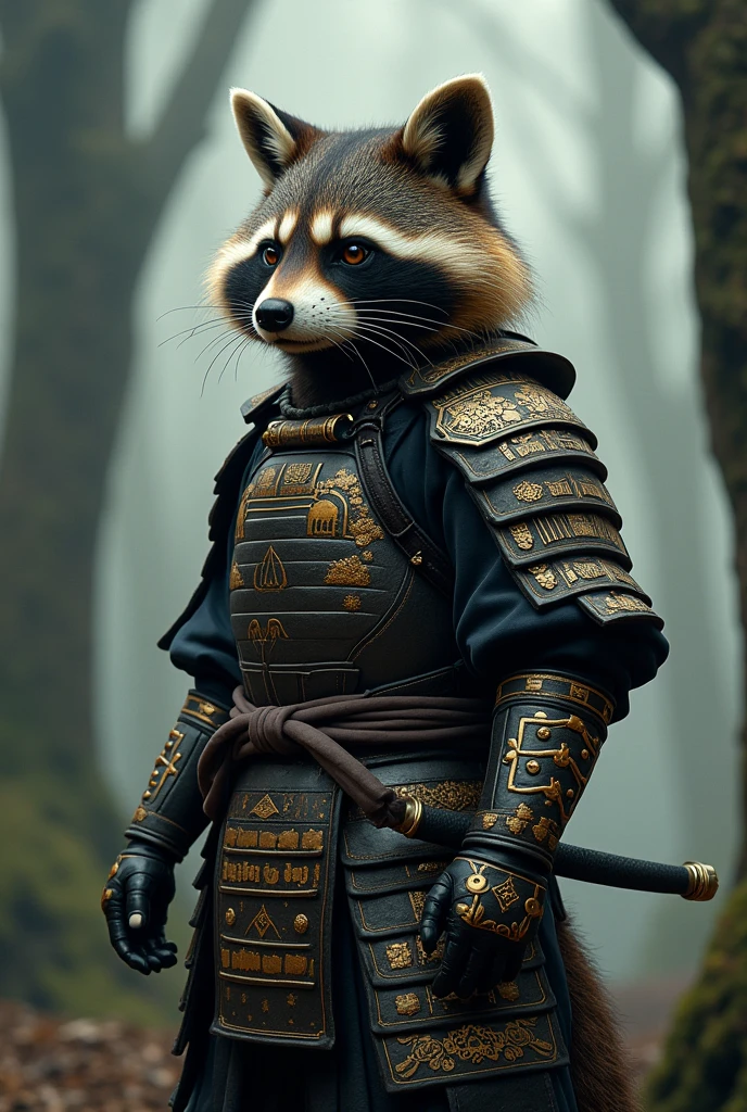 raccoon in samurai armor