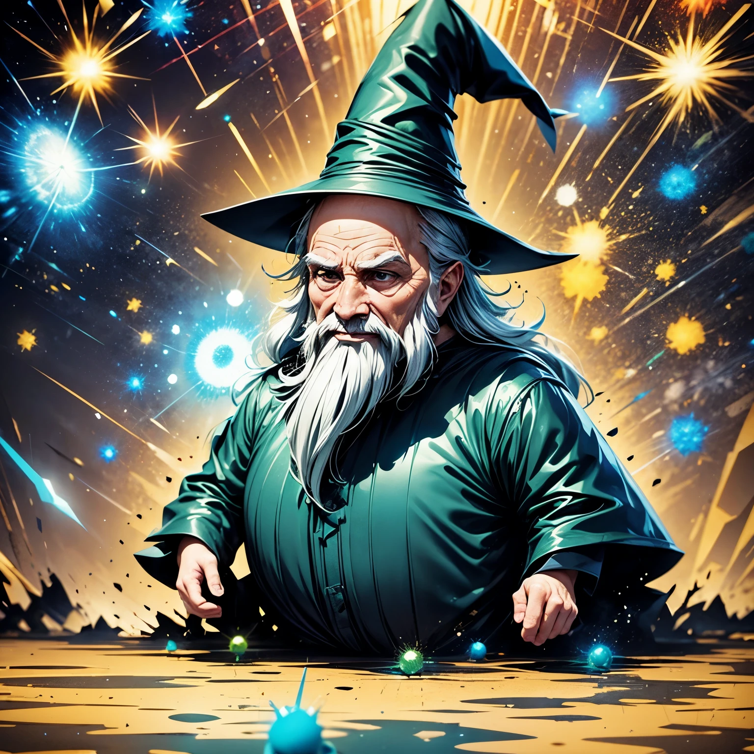 PROFESSIONAL VIDEO OF AN OLD WIZARD WEARING BLACK CLOTHES AND A POINTED HAT MANIPULATING A GREENISH COLOR ENERGY PLASMA BALL, faded film, desaturated, 35mm photo, grainy, vignette, vintage, Kodachrome, Lomography, stained, highly detailed, found footage" 4K, UHD