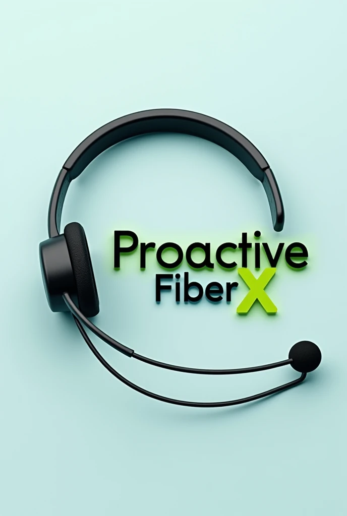 Create a call center head image and an internet ont with the name below Proactive FiberX highlighted in green and black