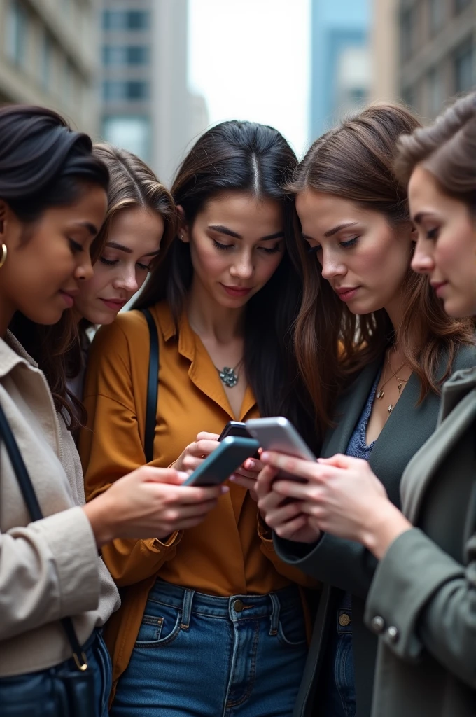 Group of six people with cell phone
