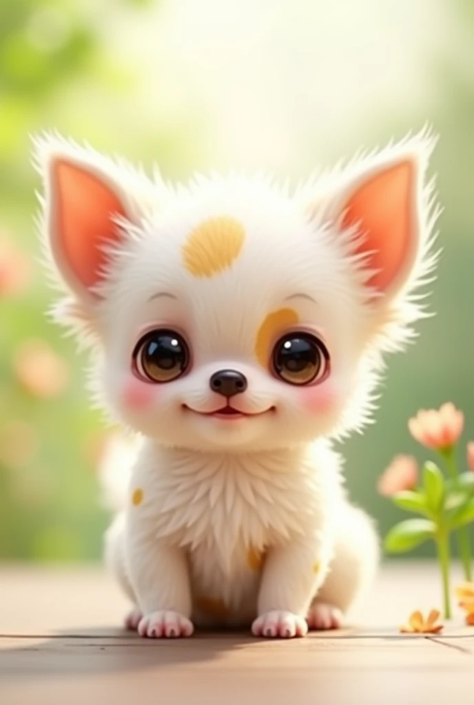 A very kawaii white Chihuahua puppy with ochre spots