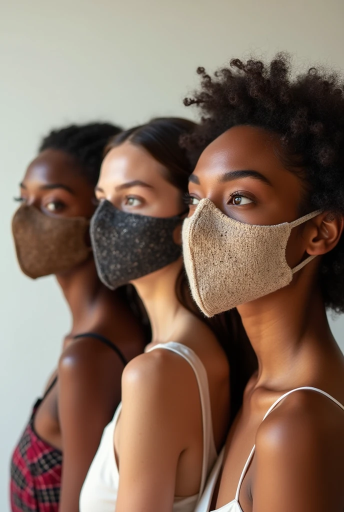 Aesthetic and creative Banner of four real models with applied different face masks like coffee,charcoal,rose,rice mask