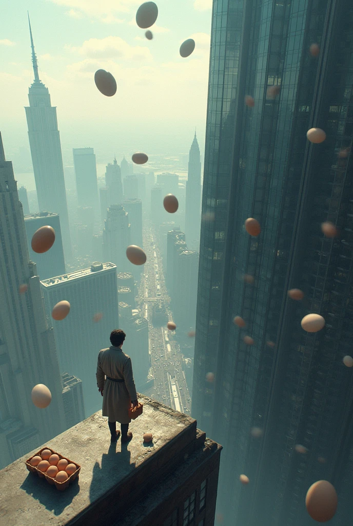 Drop eggs from the roof of a skyscraper