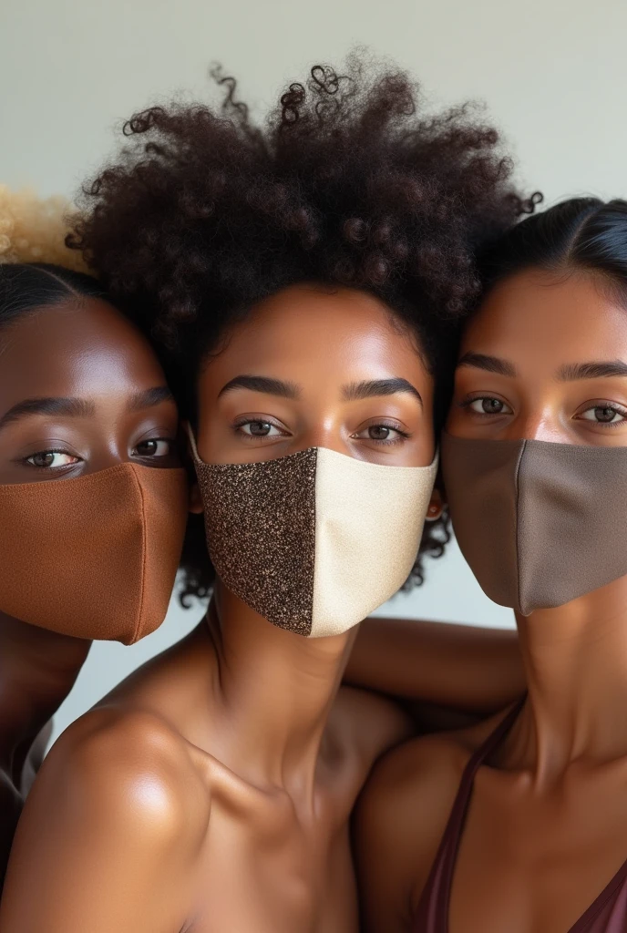 Aesthetic and creative Banner of four real models with applied different face masks like coffee,charcoal,rose,rice mask