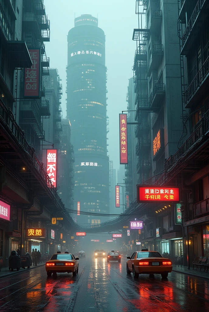 Photographic grade，Movie quality，Game CG wallpaper，A Hong Kong Cyber City in the Rain