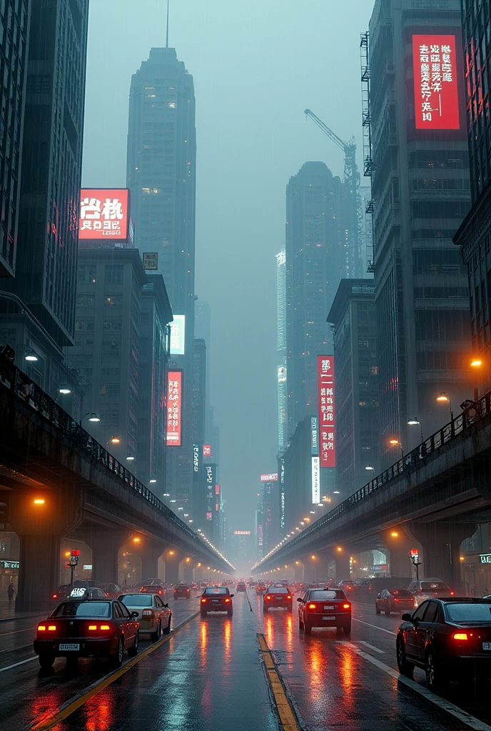 Photographic grade,Movie quality,Game CG wallpaper,A Hong Kong Cyber City in the Rain