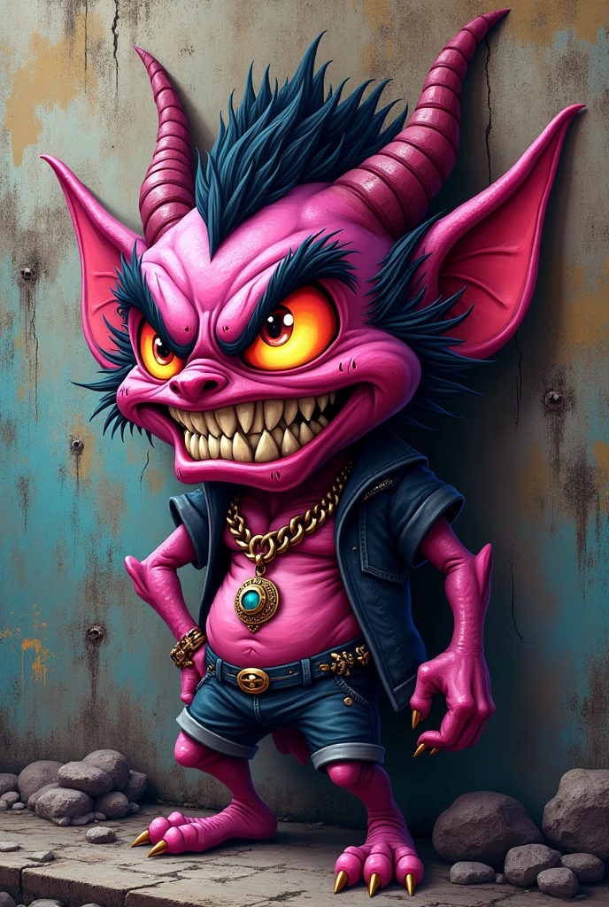 Graffiti Style Cartoon Style demon with devious smile with jewelry on