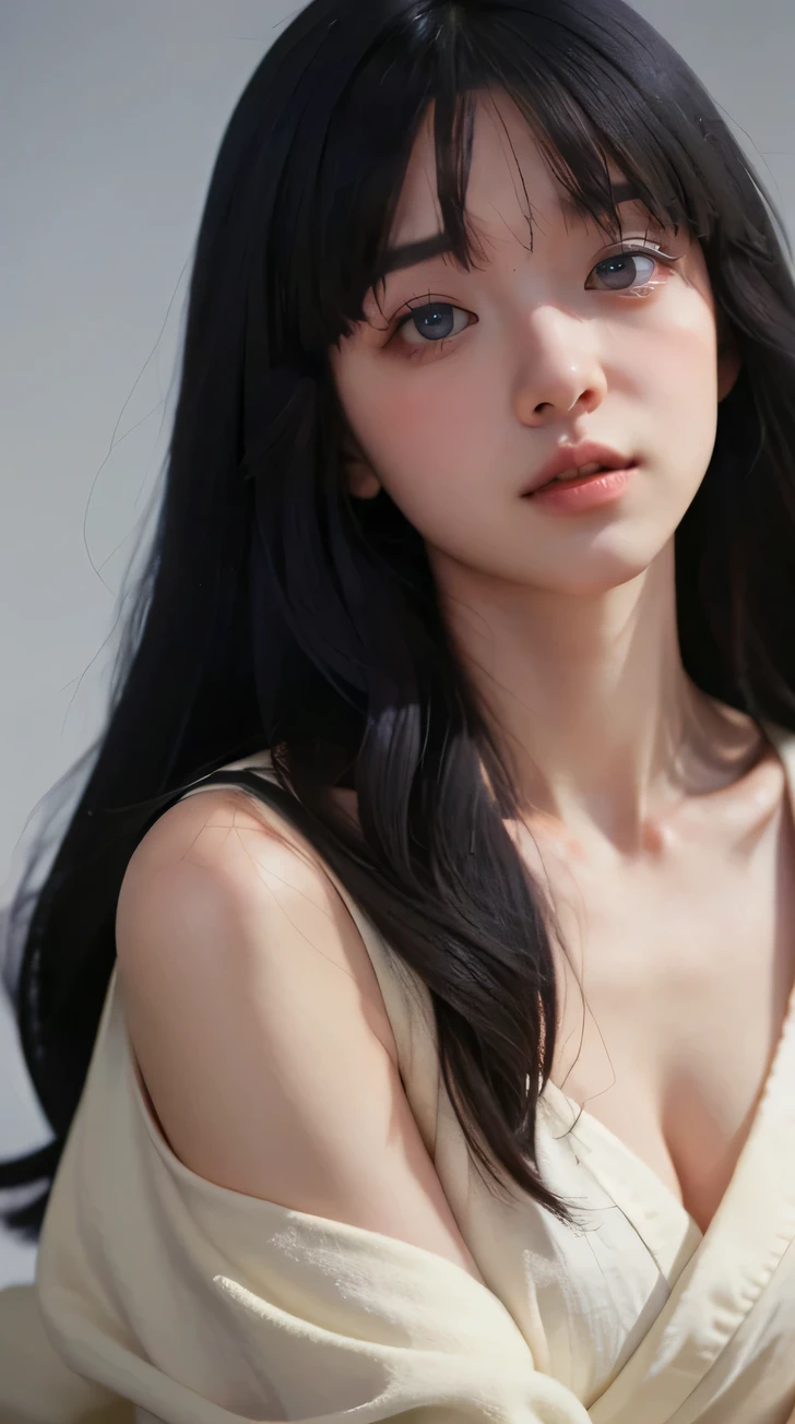 film photography, masterpiece, 1girl, bathrobe, sender body, perfect figure, sensual, medium breast, full body, drunk blush, wavy shoulder-length hair, serene, calm, (realistic detailed eyes, natural skin texture, realistic face details), soft dramatic lighting, depth of field, bokeh, vibrant details, finely detailed, hyperrealistic
