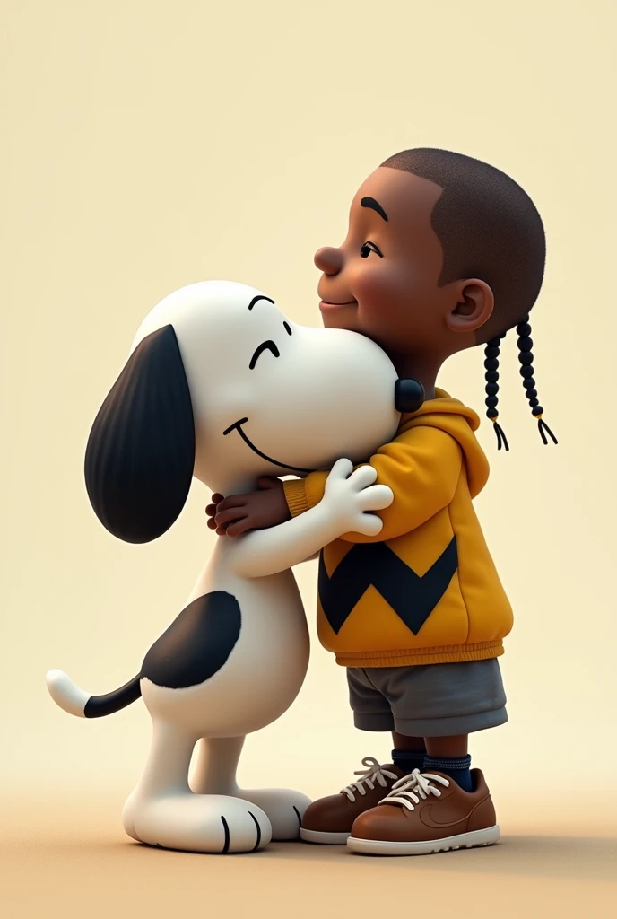 Can you generate a picture of Snoopy and Kanye West hugging?