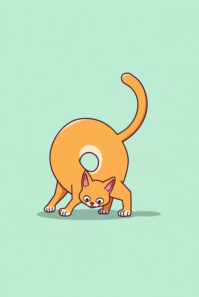 A cartoon cat bending,Solid color background