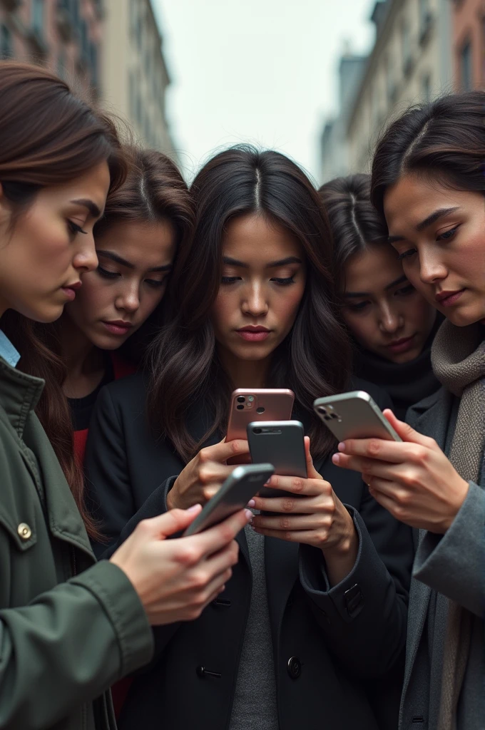 group of six people with cell phones