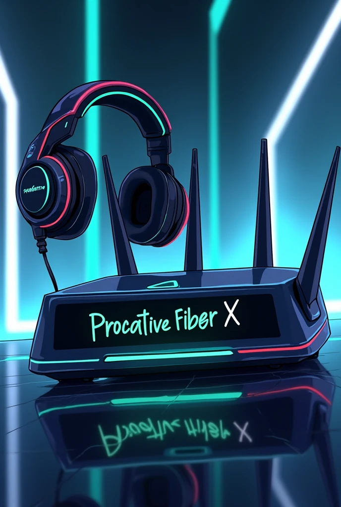 image of Headset and an internet ONT and on the ONT written Proactive FiberX with highlighted black and green letters 