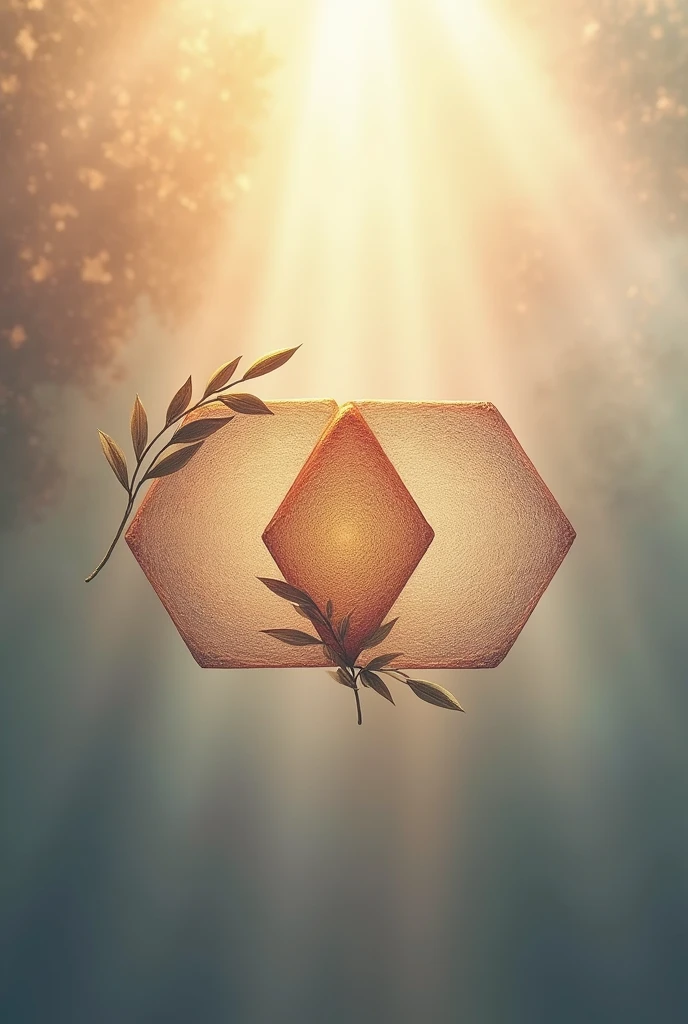 Corporate logo, name: Equilibrium Constant Counselling, soft lighting, two hexagons, intricate details, warm pastel colors, olive branches