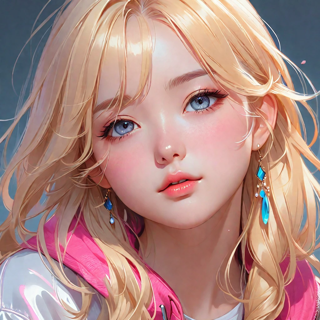 anime girl with blonde hair and pink jacket with gray eyes, artwork in the style of guweiz, in the art style of bowater, kawaii realistic portrait, inspired by Yanjun Cheng, digital anime illustration, guweiz, trending on artstration, detailed portrait of anime girl, guweiz on pixiv artstation, rossdraws 1. 0
