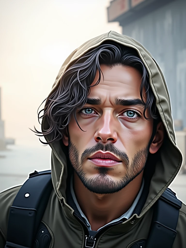 A portrait of a handsome person from sks., post apocalyptic winged firefighter, Intricate, elegant, Very detailed, Digital paint, art station, Conceptual art, seeds, sharp focus, illustration, art by Krenz Cushart and Artem Demura and alphonse much, ((fire in the hands))