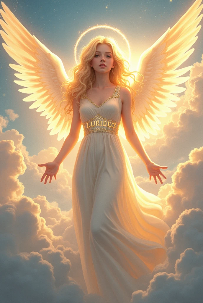 Create an anime angel where Lourdes is written 