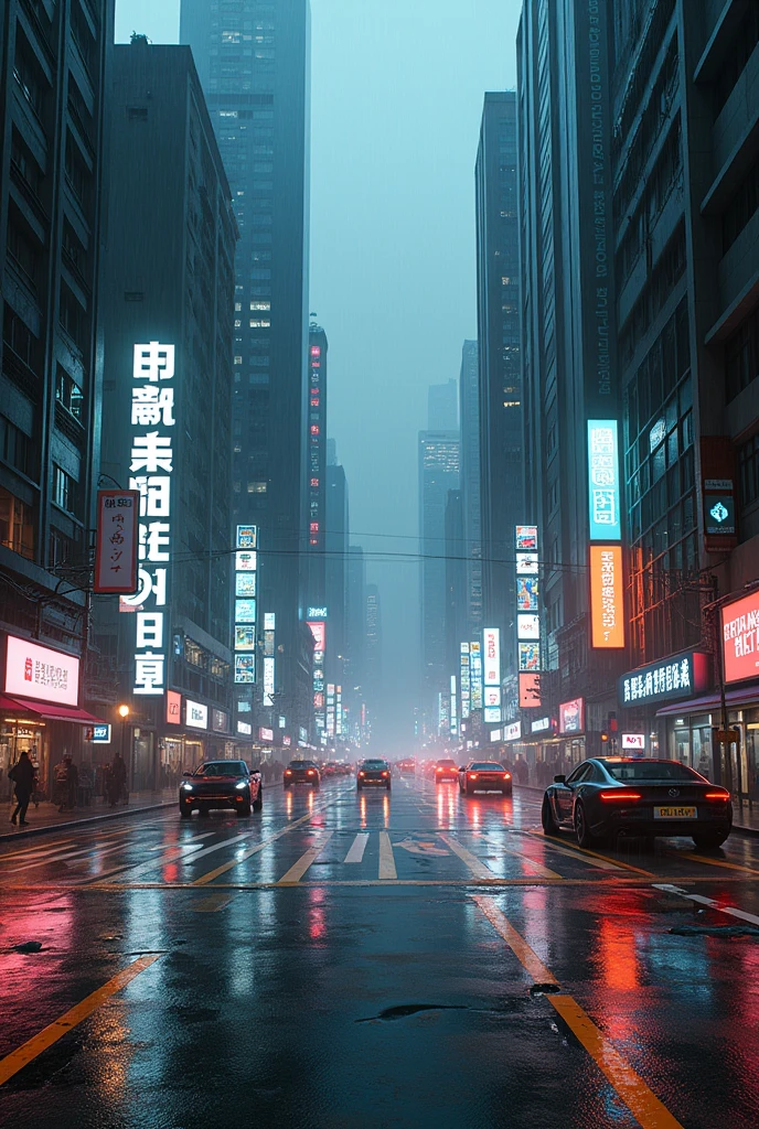 Photographic grade,Movie quality,Game CG wallpaper,A Hong Kong Cyber City in the Rain,Street Intersection,No text appears