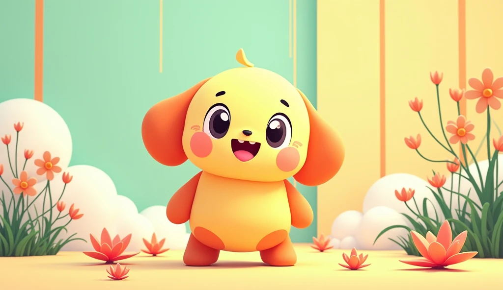 Victor Nai's style, beautiful details,simple,modern,advanced,cute,Color blocking,flowers,Orange,light green,grid,line,illustration,vigor,pixar, Active