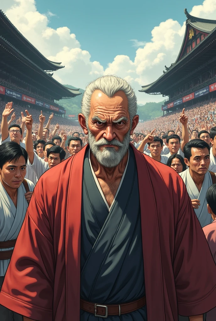 racecourse, old man, angry, a lots of people, japanese