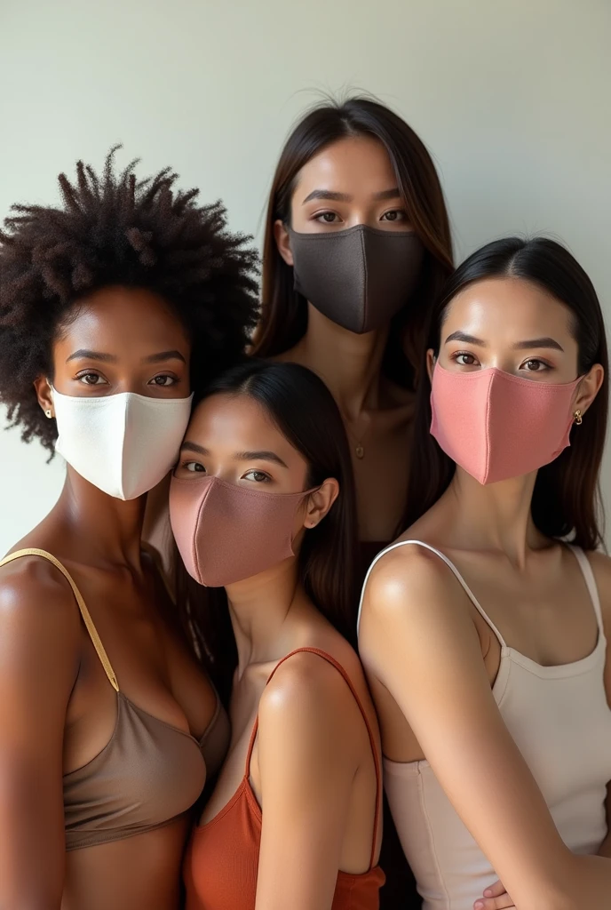 Aesthetic and creative Banner of four real models with applied different face masks like coffee,charcoal,rose,rice mask