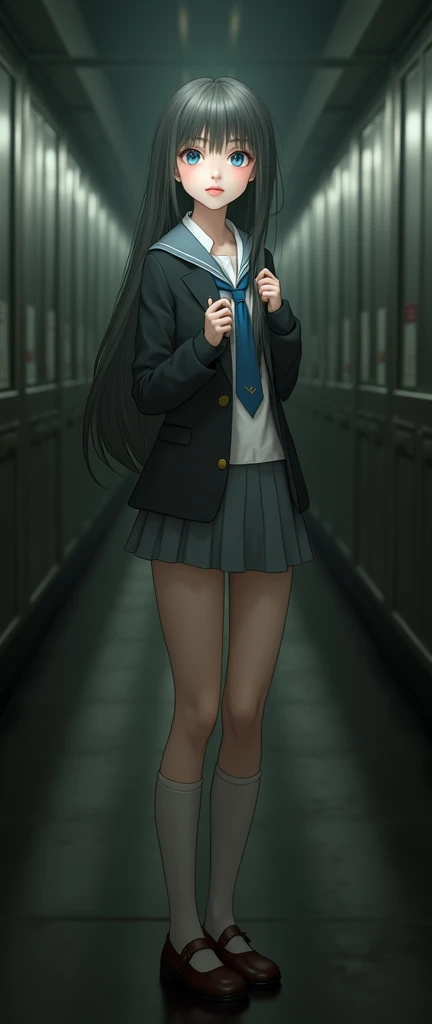 (32K:1.9, Highest quality, masterpiece, Ultra-high resolution), Perfect dynamic composition:1.3, Highly detailed skin and facial textures:1.3, Detailed eyes, Detailed limbs, Cute sexy slim Japanese girl, Fair skin, ((Clarity:1.1)), (High school girl blazer uniform with blue tie:1.3),  (Huge breasts about to burst:1.0, Don&#39;t show areola), (Cunning Smile:0.9, Totally captivates you:0.9), (Beautiful Blue Eyes, Transparent and beautiful eyes:0.8), Sexy Face:0.4, blush:1.1, (A taste that exudes beautiful eroticism:0.8), Professional random camera work, Cinematic Light Effects, ((Full Body Shot)), ((Too erotic:0.9)) , romantic, mysterious, Object of admiration, original, dramatic, artistic, Innovative, charm, Heartful, Fancy, Tilt, sense of loss, special, exciting, Extreme, sense of openness, joy, joyの表現, ((若さのcharm, 女性的なcharm))