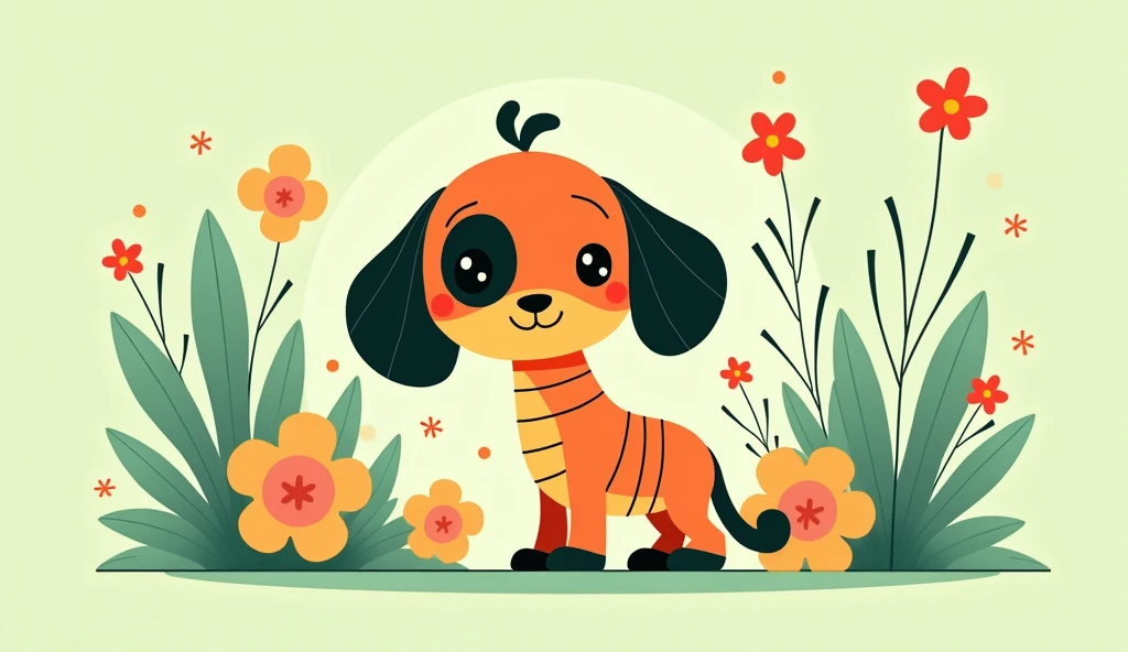 In the style of Victo Ngai, Beautiful Dite，Simple，modern，advanced，cute，Color blocking，flowers，Orange，light green，grid，line，illustration，Vigor，pixar，