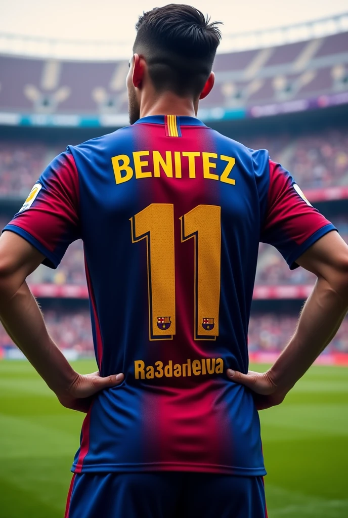 Barcelona Spain jersey with number 11 and BENITEZ as name 
