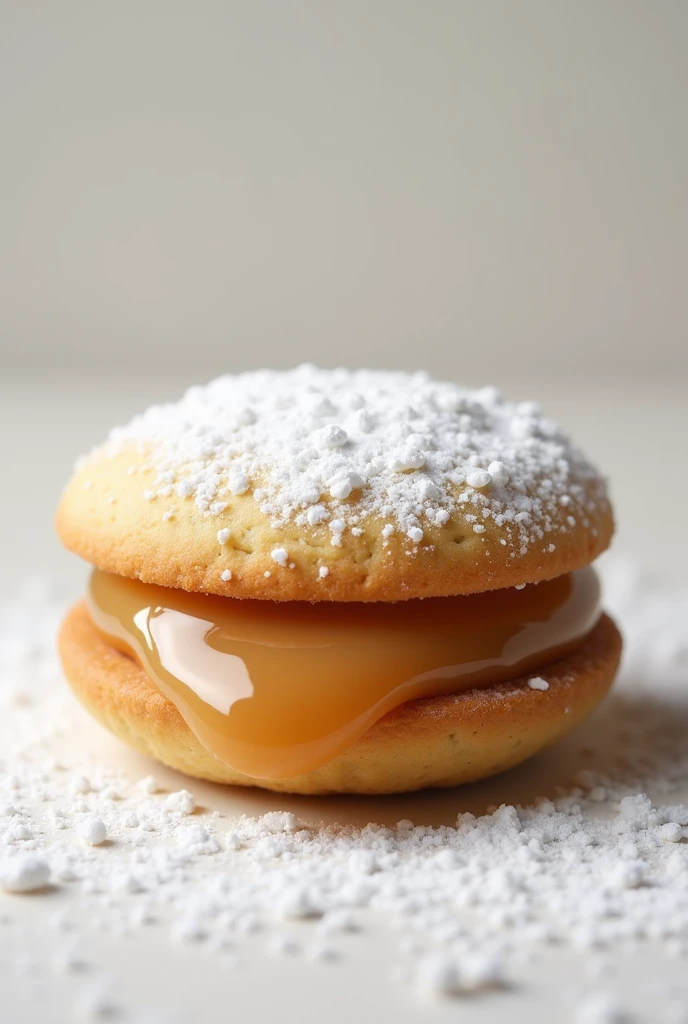 alfajor filled with dulce de leche and covered with powdered sugar