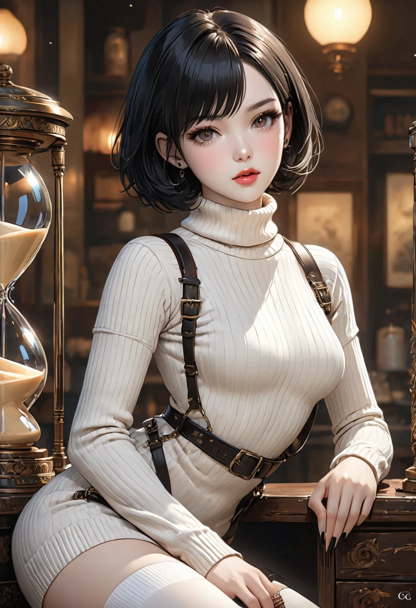 cinematic lighting、highly detailed skin,1 girl, highest quality,cyberpunk,(replace、dim color, soothing tone:1.3),(Beautiful woman、Detailed beautiful facial features、short black hair、blue eyes、glasses、slender body:1.3)turn this way(glasses:1.5)BREAK.Chunky White Collar Knit Sweater Dress Warm Knee-Length Sweater Dress,
Rustic colors like rust and mustard,
Comfortable to wear with thick knit fabric,
Pair with knee-high boots and a wide-brimmed hat for a chic look,BREAK、highly detailed hands、(iron table)(sit on a chair、Highly detailed and perfect human anatomy)morning、早morning、休みのmorning、Eat breakfast at a cafe