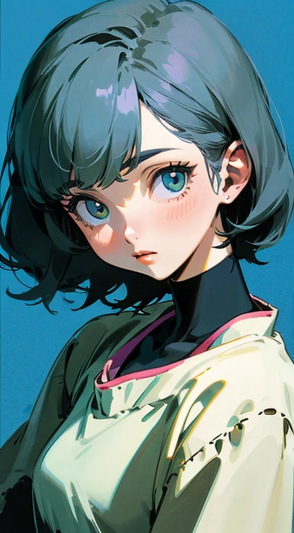 One 20s woman, beautiful, upper body and above, soft image, Studio Ghibli style, eye color matching the image, MBTI Protagonist.