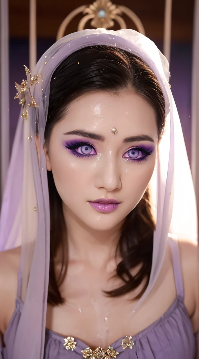 1 20 year old girl, 1 goddess Athena, pink purple silk dress, beautiful goddess Athena face without blemishes, delicate yellow nightgown, long thin sequin nightgown with many sexy black lace details, 1 beautiful thin red silk cloth half veil, female saint legend, female saint icon, beautiful goddess style glitter, dark and mysterious version, vermilion lips, plump red lips, not smiling, mouth closed, ((angry face:0.8)), delicate and beautiful pino detailing, delicate and beautiful lip detail, (pure and flawless face: 1.9), female saint body, round chest, big and round breasts, phoenix brooch, long flat bangs, long black hair, beautiful clear face and well-proportioned eyes, (transparent iridescent light purple eyes: 1.8), (big round eyes and makeup, sexy wet eye makeup, very beautiful and meticulous hair makeup, long and delicate blonde hair, delicate, body image: 1.8), figure: and vivid, (stars that make up the sky: 1.7), (the sky of heaven and the fictitious gate of time and space: 1.8), fictional art, RAW photos, hanfu photos, best photos, high resolution, best quality, best photos, best goddess quality, 8k female, super 8 single saint portraits, truest color schemes, masterpieces, best beauty brands, best hair jewelry, brand real photo, dark studio, border light, two-tone lighting, (rose white skin: 1.4), (high skin detail: 1.1), 8k uhd, d slr, soft light, 8k, high quality, candid, volume Smooth and sharp, 10x pixel increase, sexy goddess, sexy goddess, (background space: 1.8), (most beautiful aurora eyes: 1.7), beautiful eyes, aurora beautiful and flowery, (beautiful single girl: 1.8), (more details:0.8)