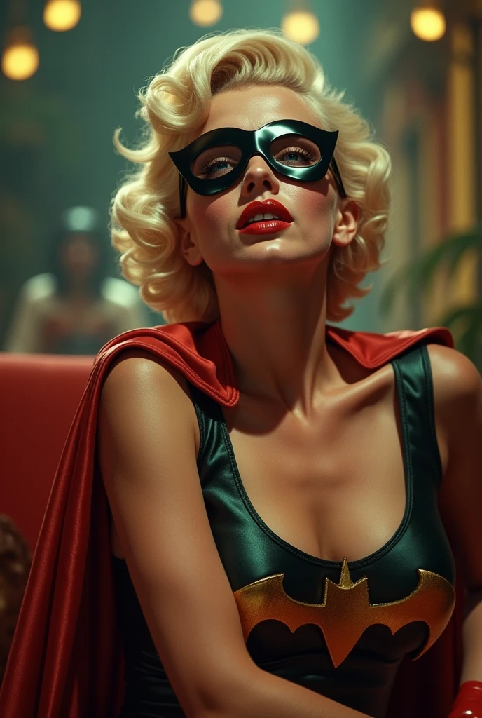 Screengrab of 1950's Super Panavision 70 movie. Ultra quality Retro in color, Marilyn Monroe in BatGirl Dress.