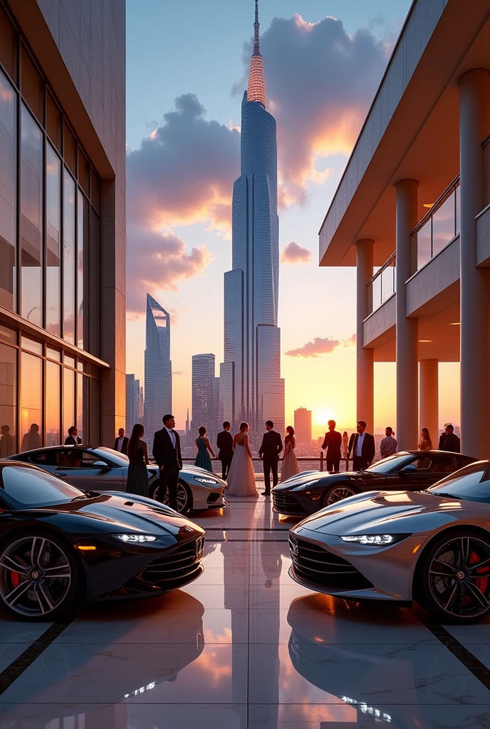 EleganciaElite, luxuries, Vehicles, Skyscraper, evening 