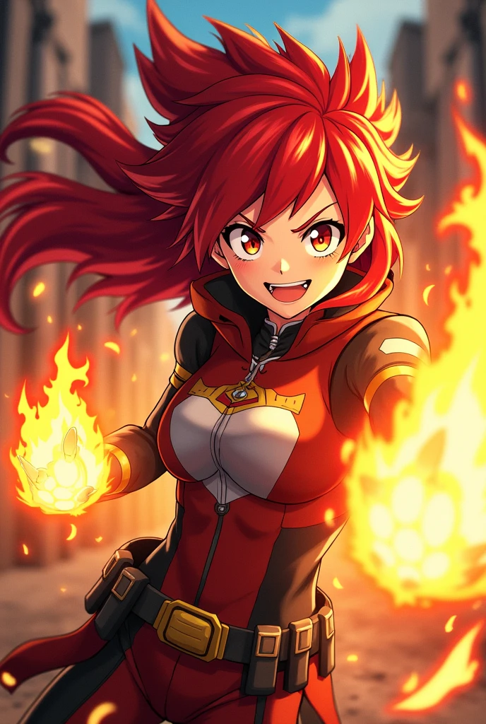 An anime type girl from mha with red hair,with fire powers MY HERO ACADEMIA MY HERO ACADEMIA