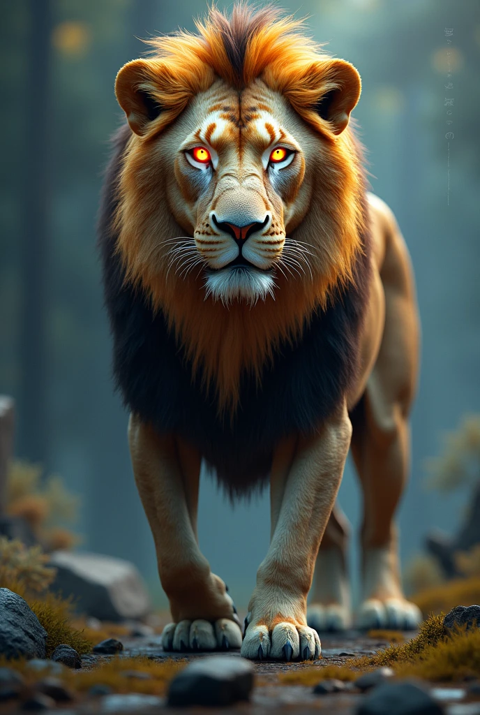 Lion with Rays Eyes Realistic 5D