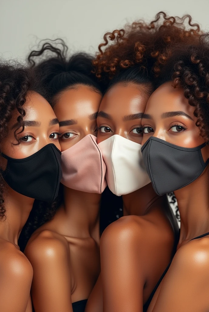 Aesthetic and creative Banner of four real models with applied different face masks like coffee,charcoal,rose,rice mask