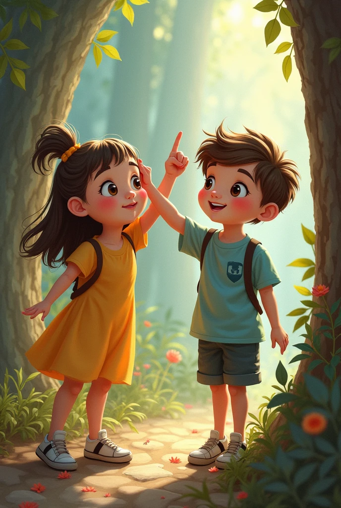A girl pointing and a boy pointing