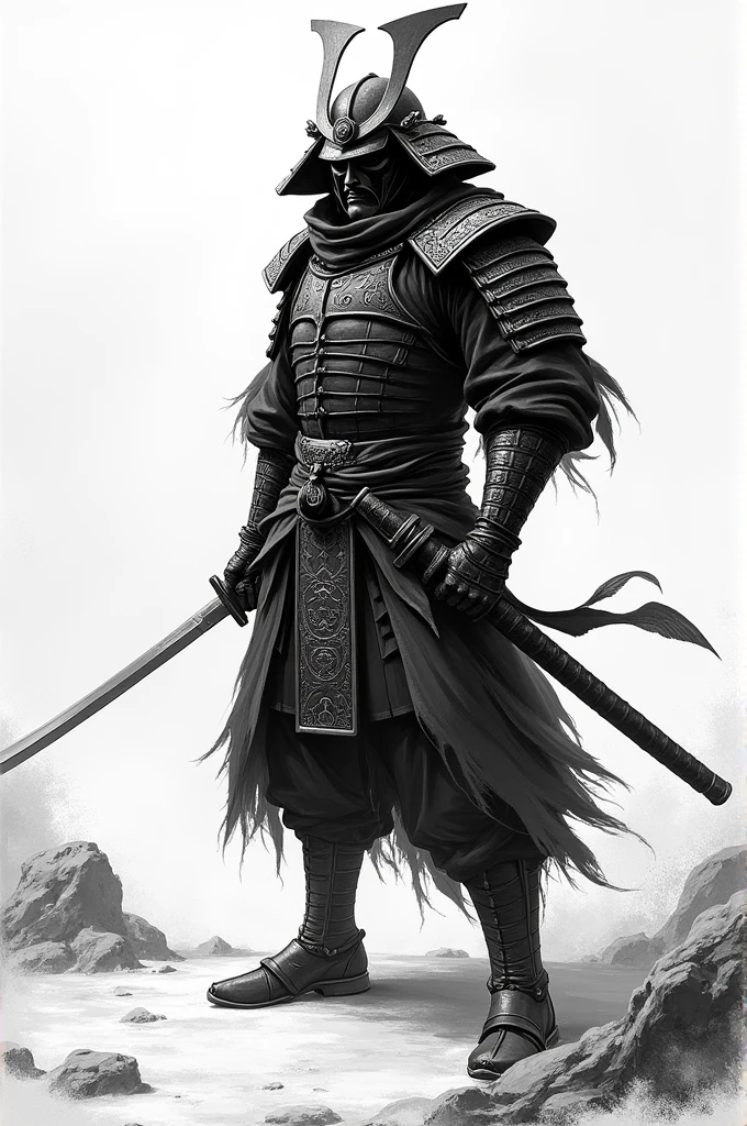 Samurai fenix, black and white manga style