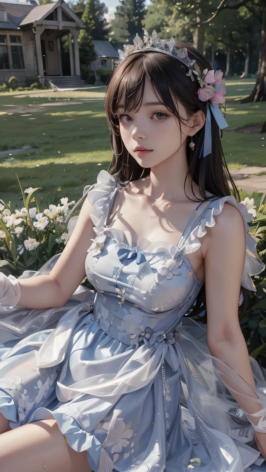 best quality, ultra high resolution, (realistic:1.4), masterpiece, mackerel, original, very detailed wallpaper,
grass, sky,
1 woman, alone, wet \(It went well with you\), wathet dress,
Next,