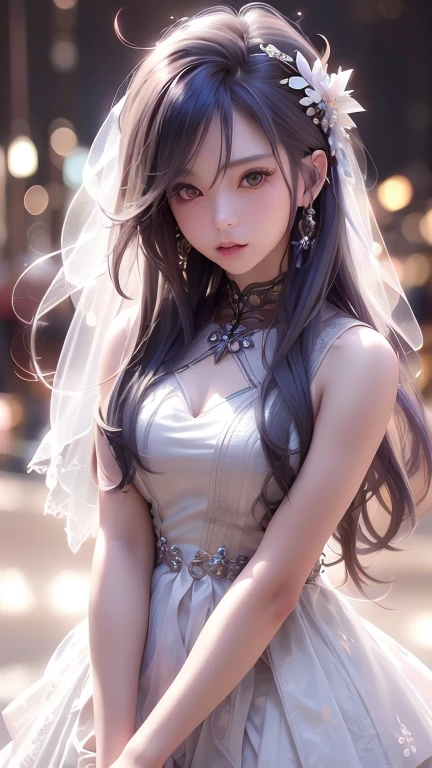 (8k, Highest quality, masterpiece:1.2), (Realistic, photo-Realistic:1.37), Very detailed,Highest quality, Ultra-high resolution, Professional Lighting, Photon Mapping, Radio City, Physically Based Rendering, Cinema Lighting, Basketball court,Depth of written boundary, Sharp focus,Sunbeam, Good composition,(Bokeh:1.2) One person,alone,(whole body), (Mouth closed),Beautiful attention to detail, Pause, Tight waist,White Wedding Dress、race、accessories, Black Hair,Messy Hair,Long hair blowing in the wind,(Urzan-6500:1.2), Mix 4, Hello