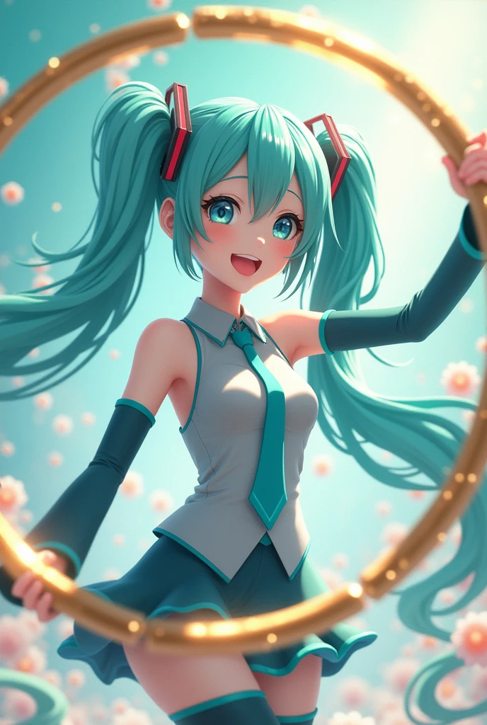 Hatsune Miku waving the golden hoop