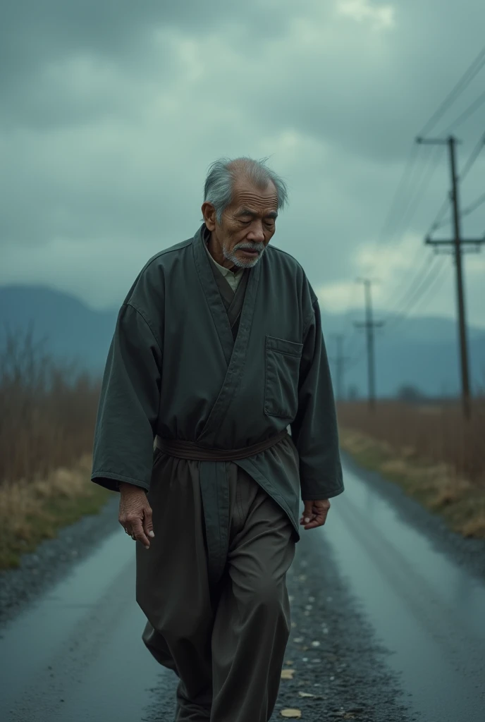 old man, japanese, sad, Moment of Despair, road, walking, looking away