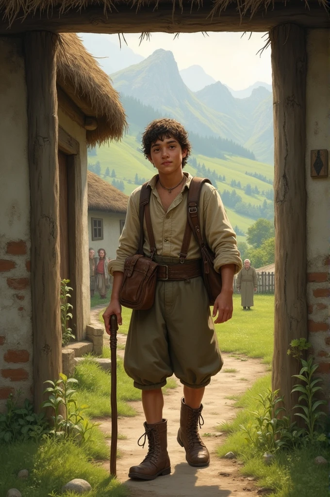 A young peasant leaving his parents&#39; home to explore the world