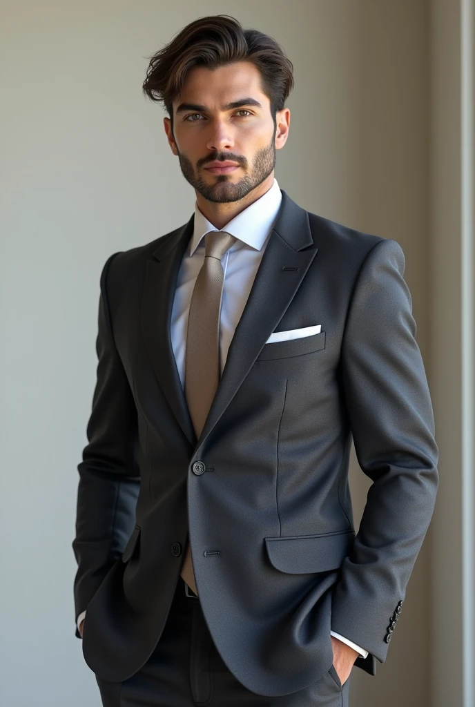 A man, high, good white body, not light blond, light eyes, about 29, with resemblance to serkan botat and that he is wearing a suit