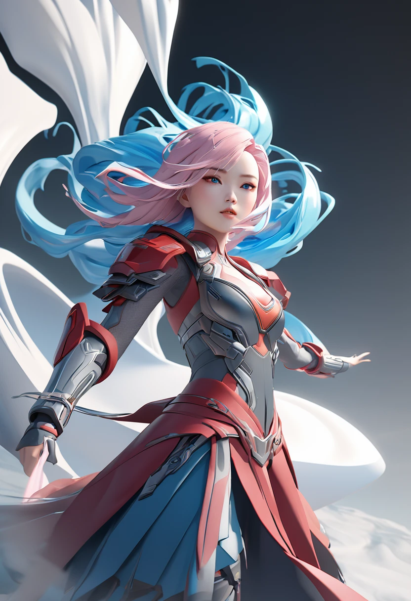a girl with blue hair and pink hair, a digital painting, inspired by Yanjun Cheng, flowing glowing hair, for hire 3d artist, artwork in the style of guweiz