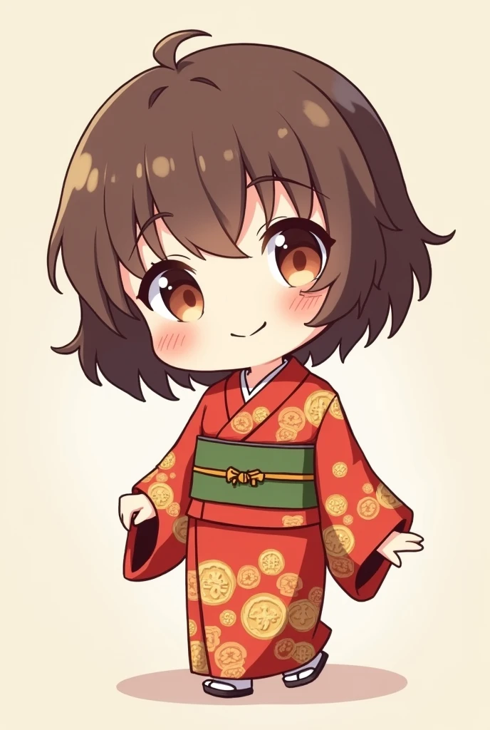 cute、kimono、Chibi Character、anime、Brown Hair、money