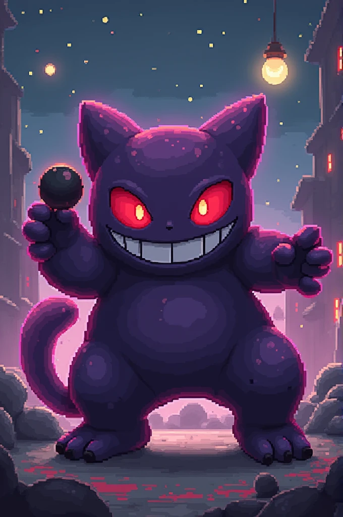 gengar pixel 2d shooting black balls, Scenario/90's fighting game vision