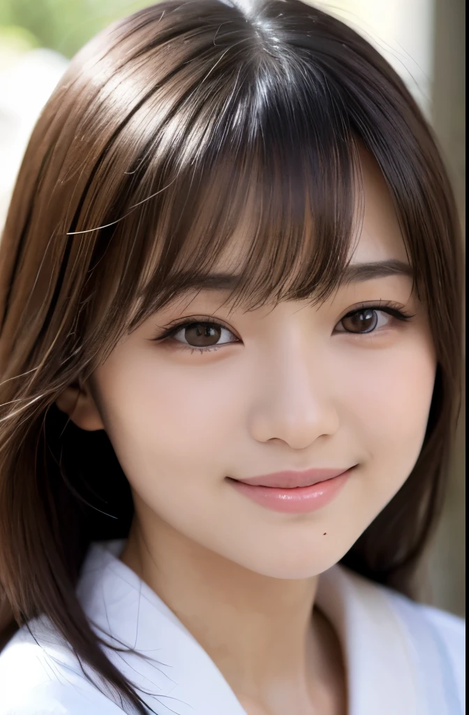 best quality, face focus, soft light, ultra high res, (photorealistic:1.4), RAW photo,(Shinozaki Ai), (fair skin), (kawaii),
1 Japanese girl, solo, cute, smile, (pupil, lights in the eyes), detailed beautiful face, Medium-sized breasts,(high resolution detail of human skin texture),(long hair),(portrait), upper body, white traditional kimono, A face drawn large on the screen