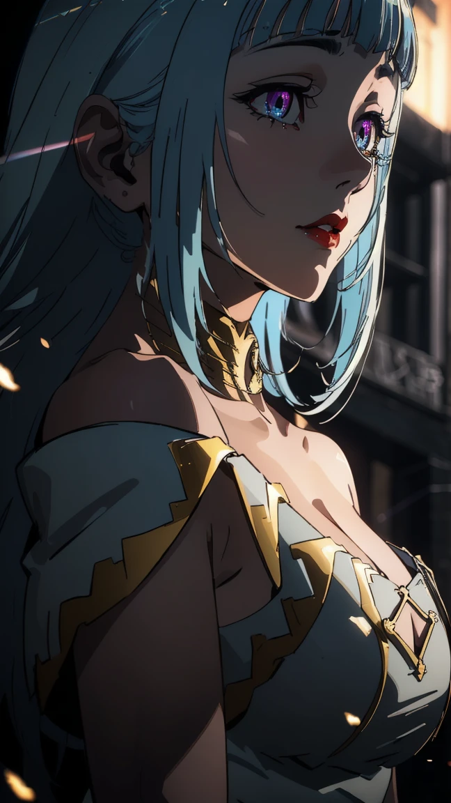 ((4k)),((masterpiece)),(Best Quality),((ultra detailed)), ((beautiful blurred night background)), ((cinematic lighting)), depth of field, (dynamic angle),((beautiful detailed eyes), ((dynamic pose)), pretty face, red lip, big , ((neckline)), ((niloudef)), sexy,