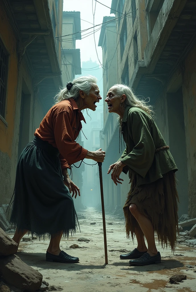 make a crazy old woman beat a very ugly one